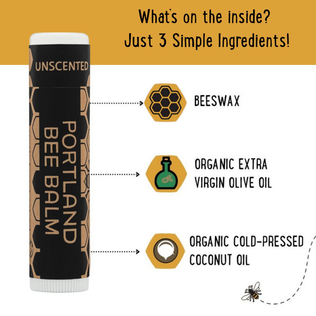 Portland Bee Balm - Unscented Beeswax Lip Balm Display – 24-Count