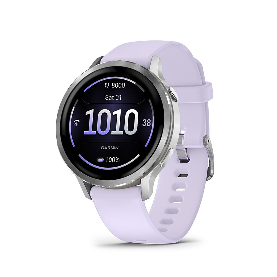 Garmin Venu 4 41mm Watch Watch Color: Silver Wristband: Periwinkle - Silicone