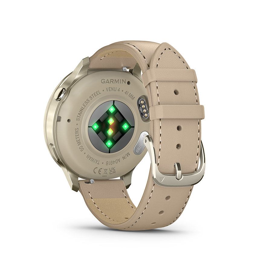 Garmin Venu 4 41mm Watch Watch Color: Lunar Gold Wristband: Light Sand - Leather