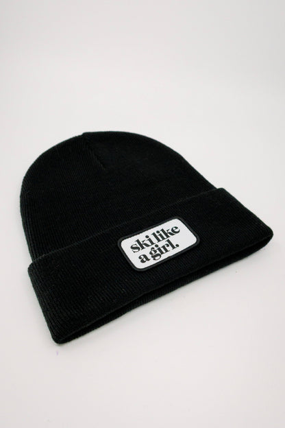 Ski Like a Girl - Ski Like a Girl Black Beanie with Patch