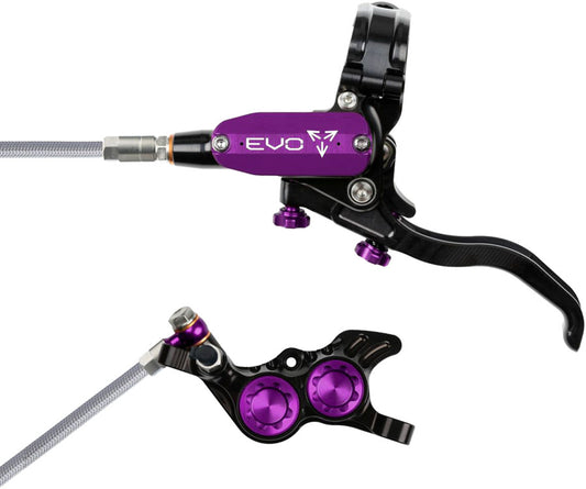Hope EVO GR4 Disc Brake Lever Set - Left Hand Post Mount 4-Piston Braided Hydraulic Hose BLK/Purple-Goodwynn's
