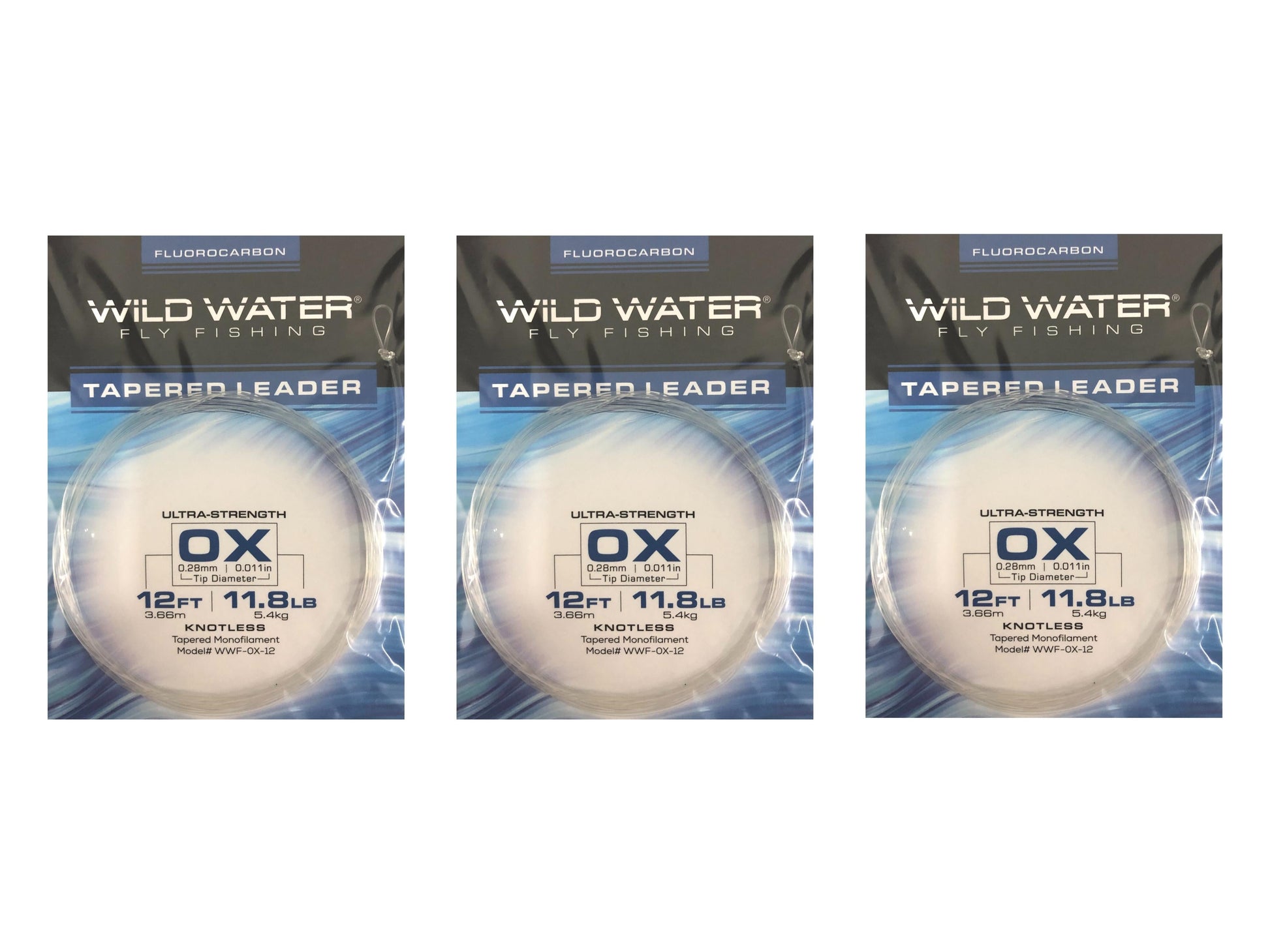 Wild Water Fly Fishing Fluorocarbon Leader 0X, 12', 3 Pack-Goodwynn'sGoodwynn's