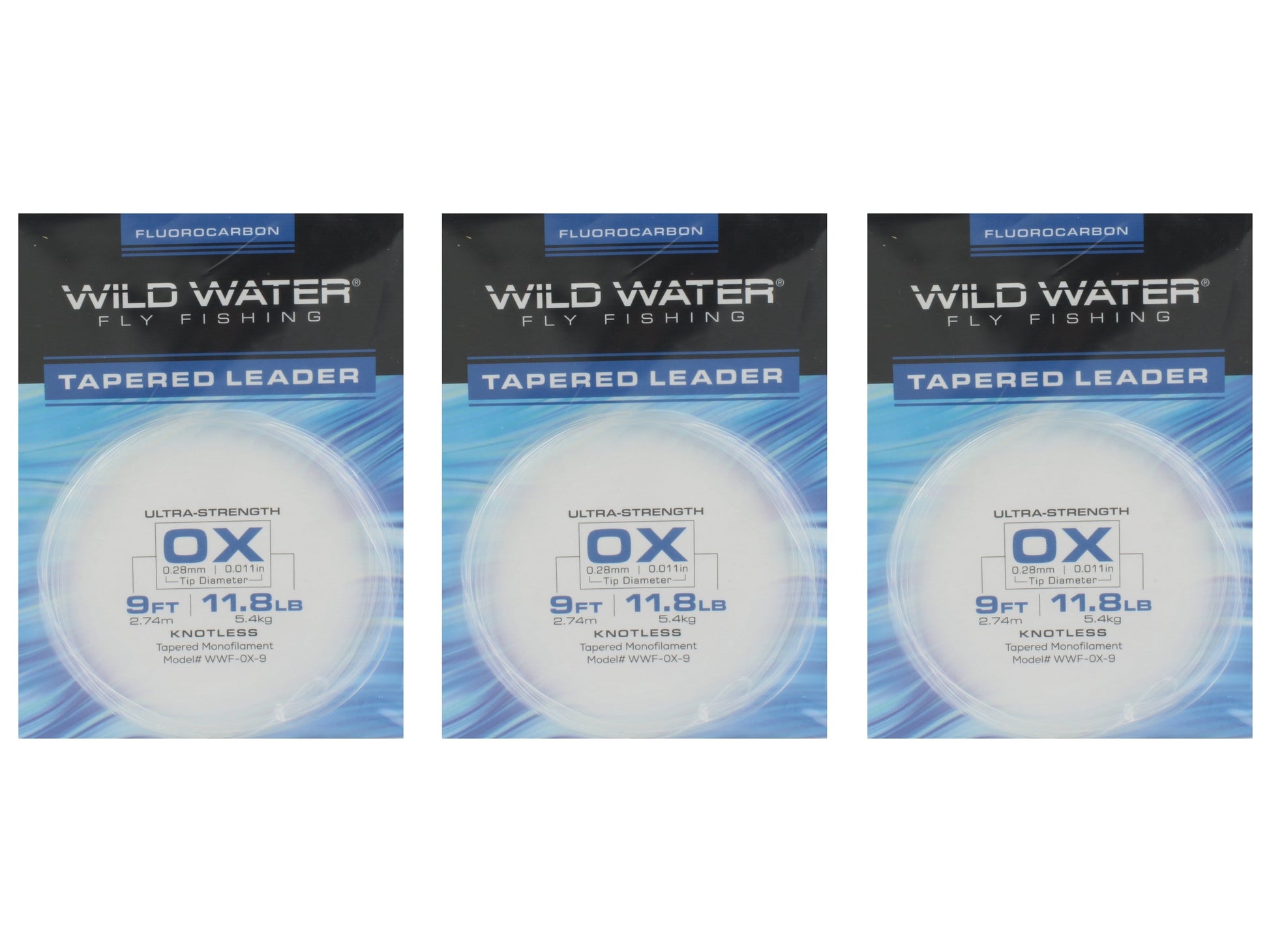 Wild Water Fly Fishing Fluorocarbon Leader 0X, 9', 3 Pack-Goodwynn'sGoodwynn's