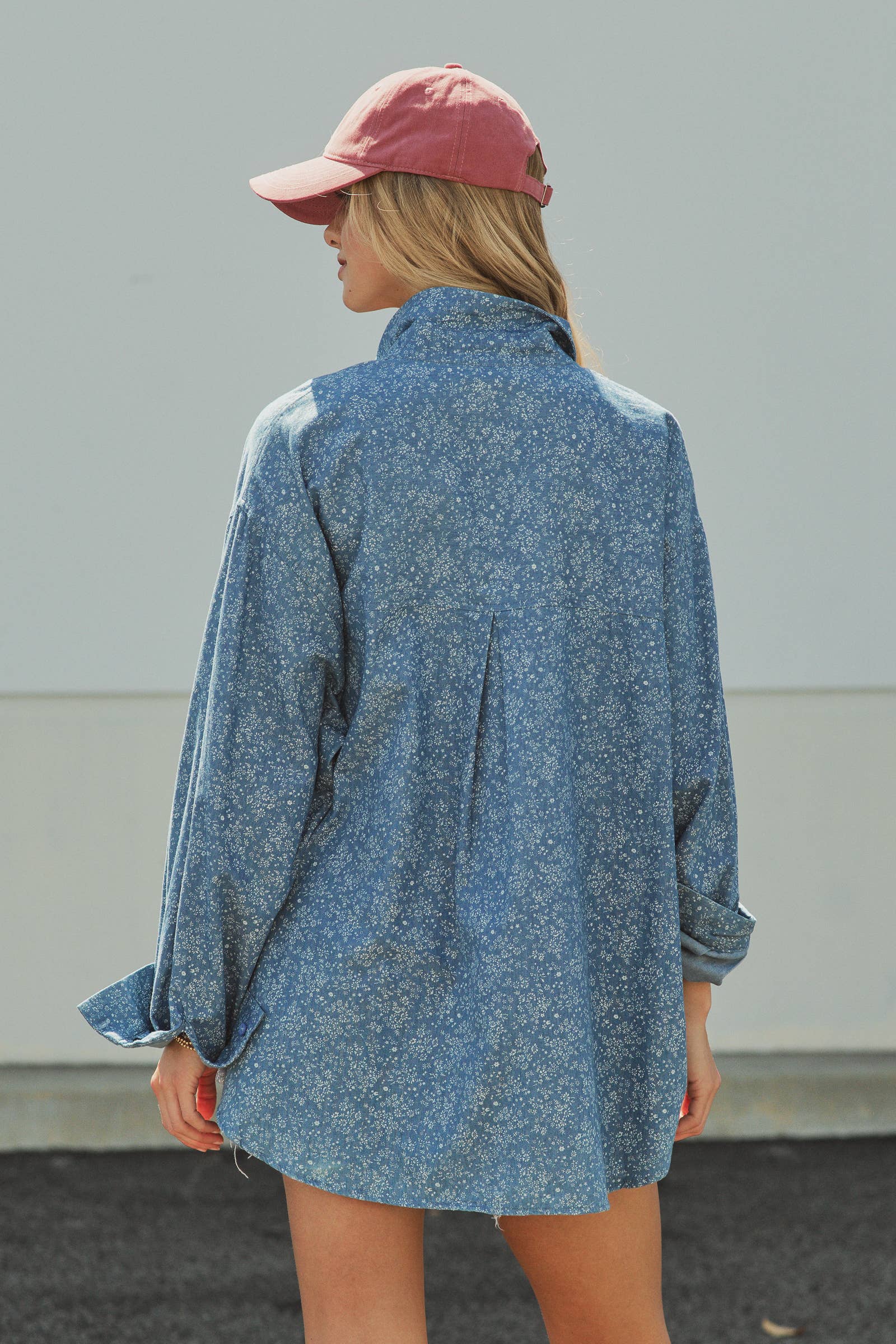Urban Daizy - Blue Floral Cotton Button Down Oversized Shirt-Goodwynn'sGoodwynn's