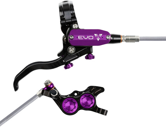 Hope EVO GR4 Disc Brake Lever Set - Right Hand Post Mount 4-Piston Braided Hydraulic Hose BLK/Purple-Goodwynn's