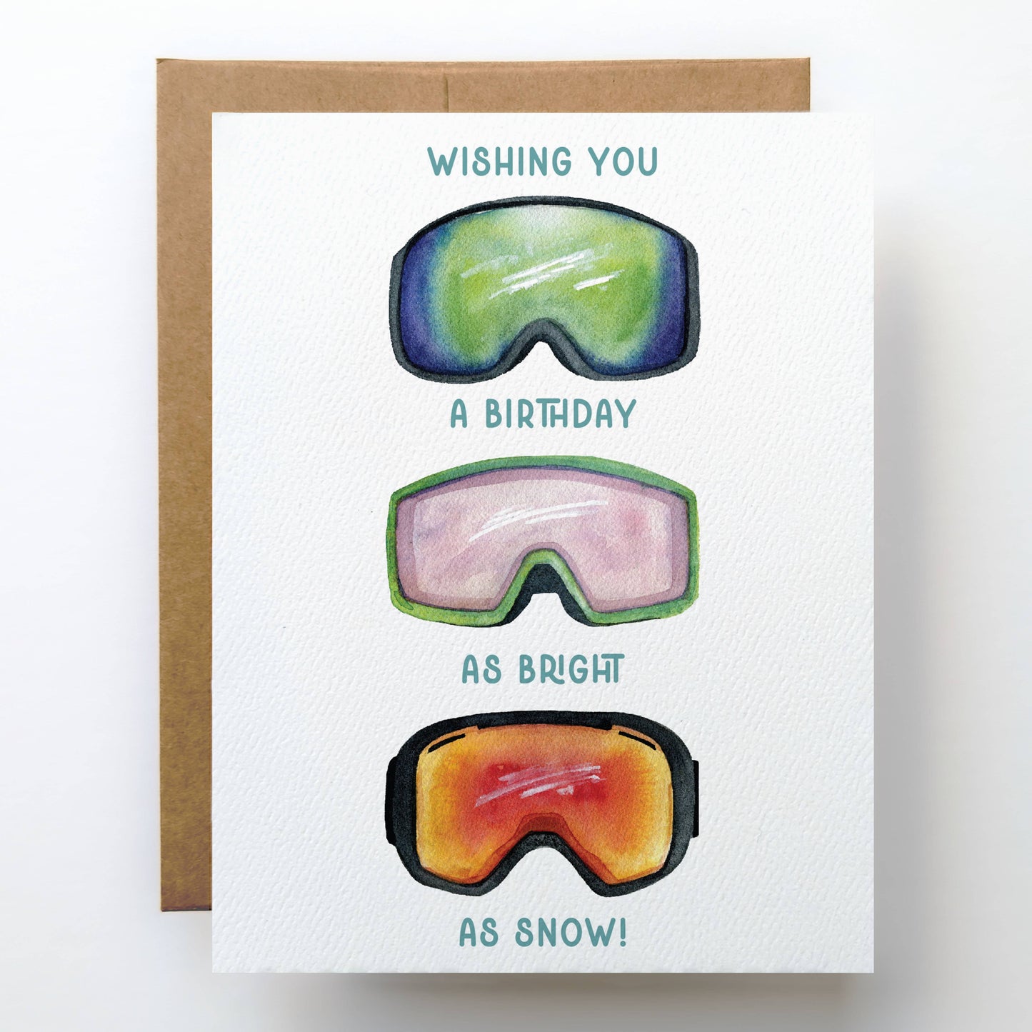 Watercolor Wednesday | Adventure Art & Stationery - Ski Birthday Card | Snowboard Skiing Goggle Design