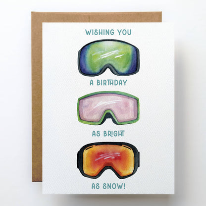 Watercolor Wednesday | Adventure Art & Stationery - Ski Birthday Card | Snowboard Skiing Goggle Design