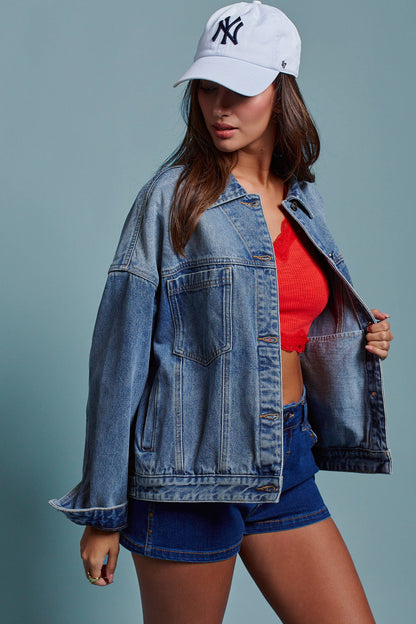Urban Daizy - Oversized Button Up Pleated Back Western Jacket