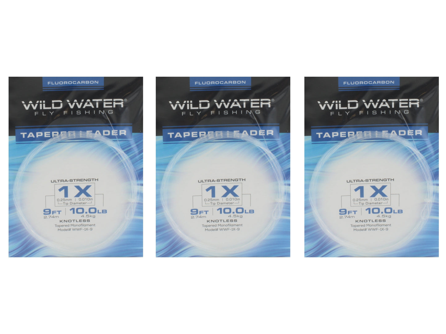 Wild Water Fly Fishing Fluorocarbon Leader 1X, 9', 3 Pack