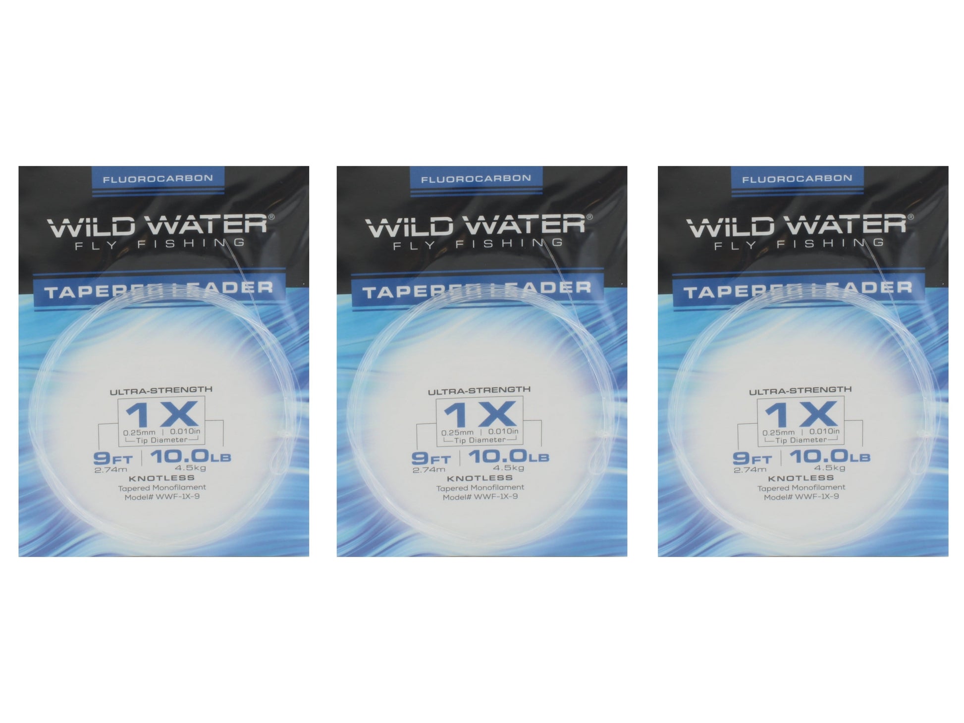 Wild Water Fly Fishing Fluorocarbon Leader 1X, 9', 3 Pack-Goodwynn'sGoodwynn's