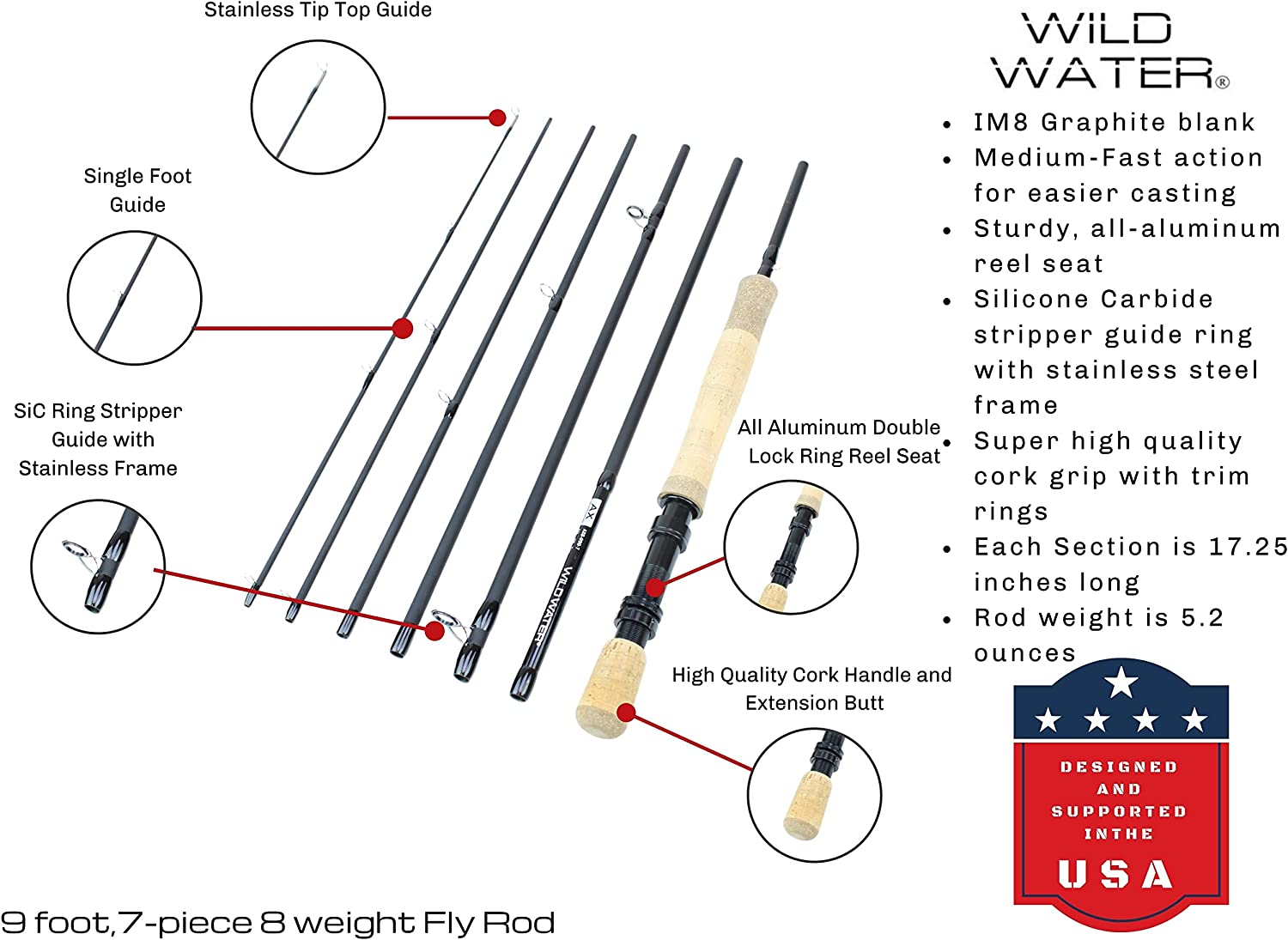 Wild Water Deluxe Saltwater Fly Fishing Kit, 9 ft 8 wt 7 Piece Rod-Goodwynn'sGoodwynn's