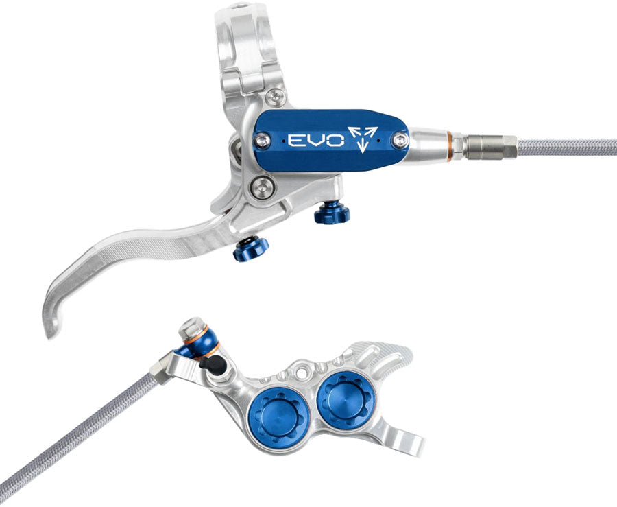 Hope EVO GR4 Disc Brake Lever Set - Right Hand Post Mount 4-Piston Braided Hydraulic Hose Silver/Blue-Goodwynn'sGoodwynn's