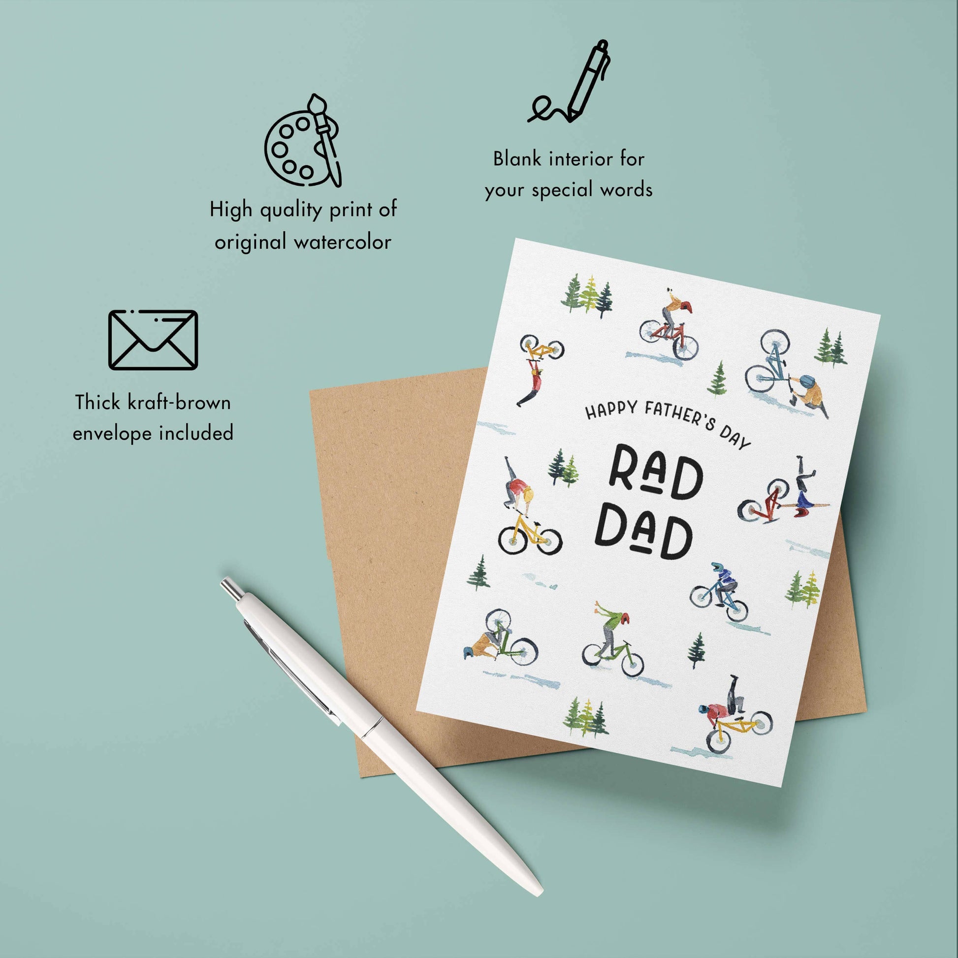 Watercolor Wednesday | Adventure Art & Stationery - Rad Dad | Watercolor Mountain Biker Father's Day Card-Goodwynn'sGoodwynn's