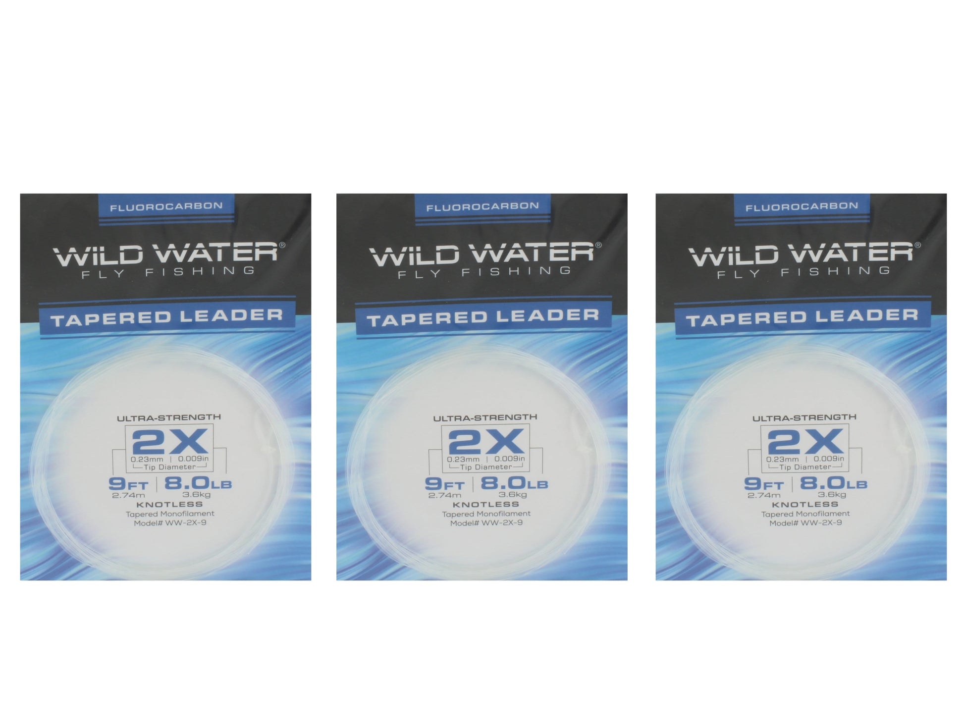 Wild Water Fly Fishing Fluorocarbon Leader 2X, 9', 3 Pack-Goodwynn'sGoodwynn's