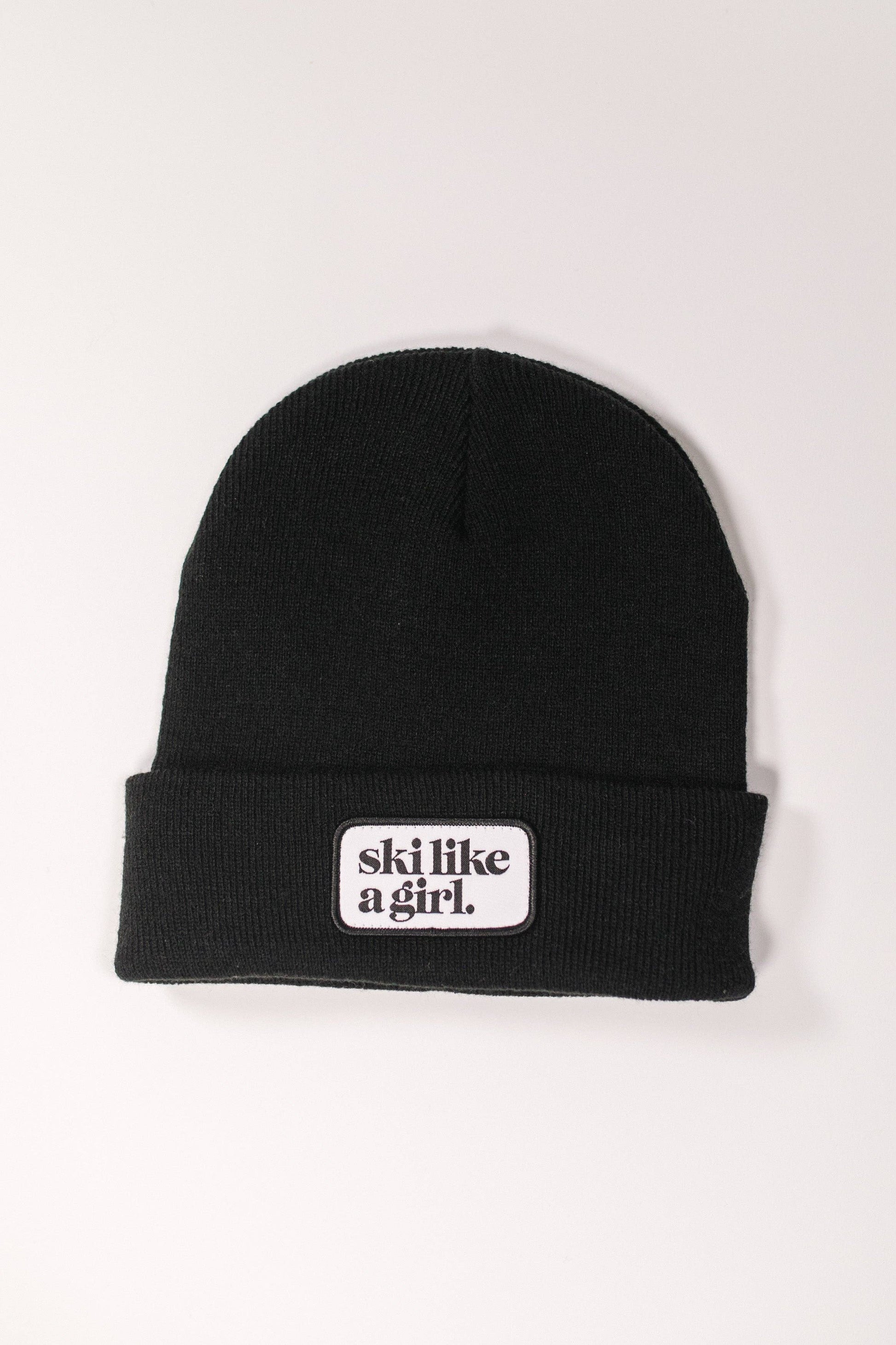 Ski Like a Girl - Ski Like a Girl Black Beanie with Patch-Goodwynn'sGoodwynn's