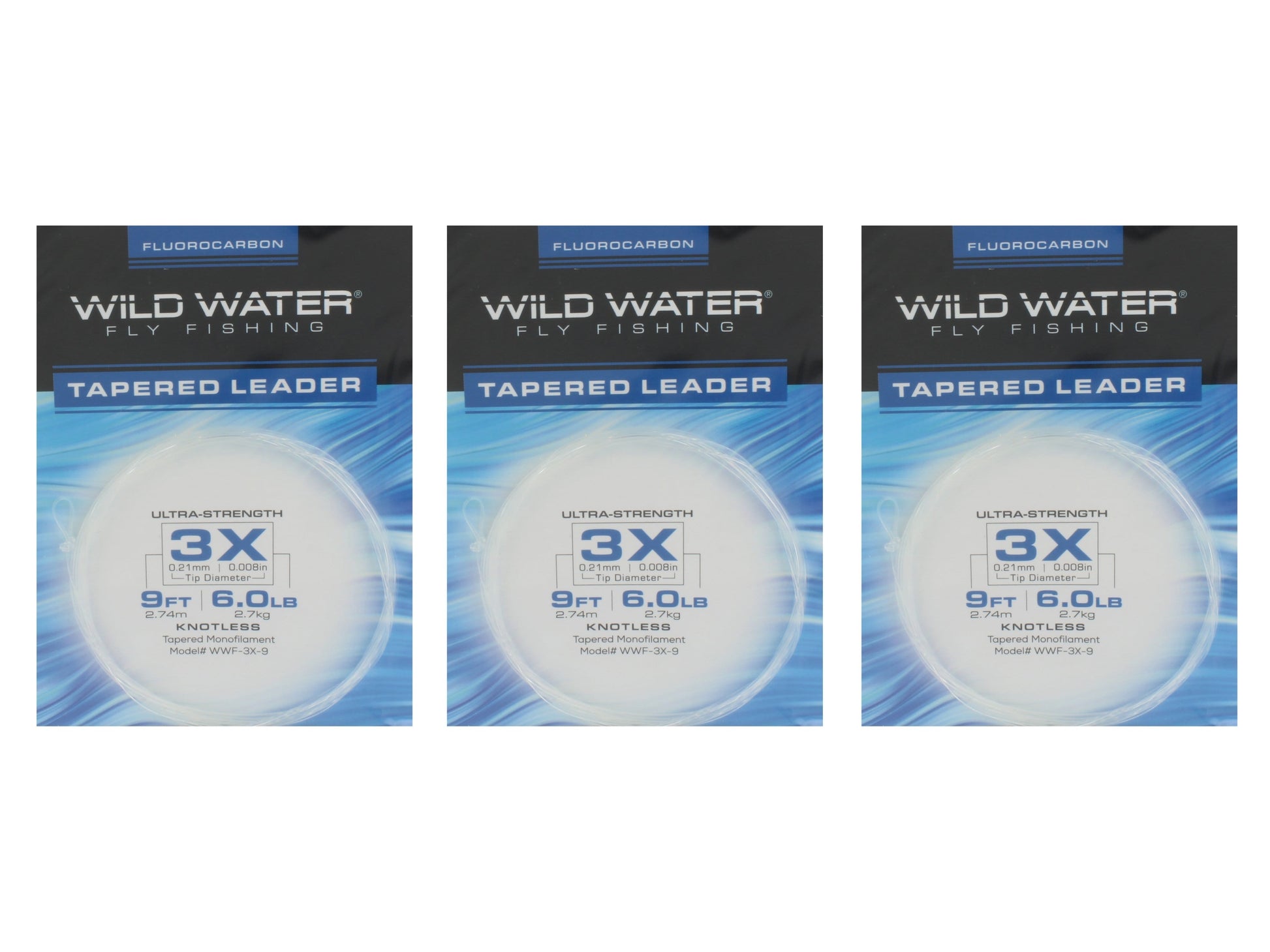 Wild Water Fly Fishing Fluorocarbon Leader 3X, 9', 3 Pack-Goodwynn'sGoodwynn's