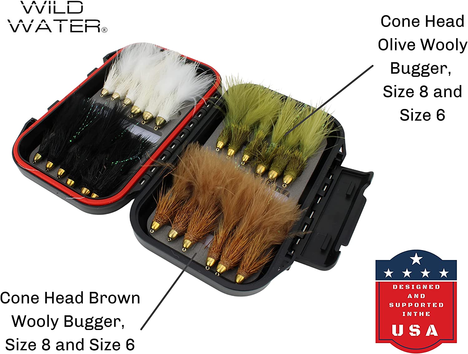 Wild Water Cone Head Wooly Bugger Fly Assortment, 24 Flies with Small Fly Box-Goodwynn'sGoodwynn's