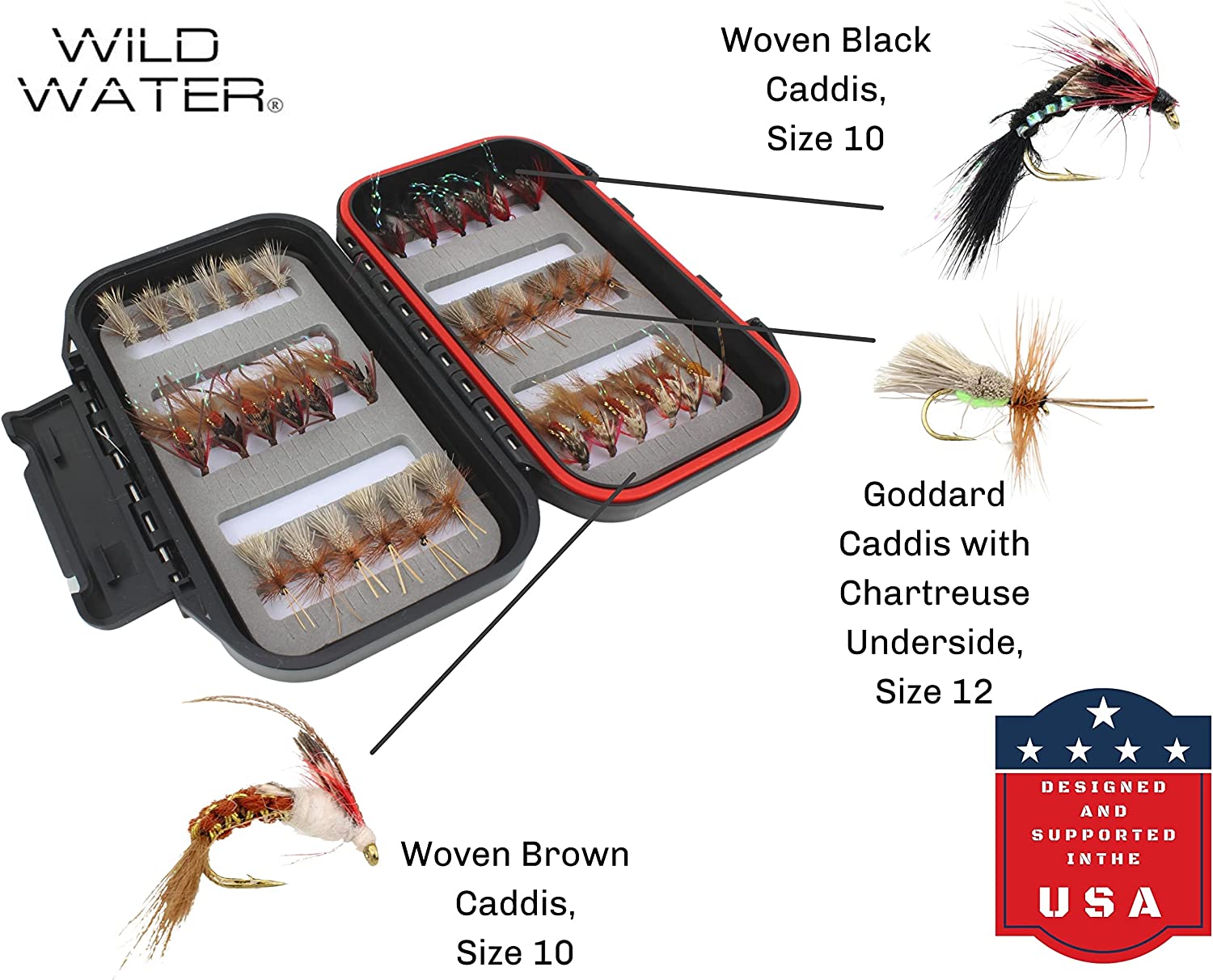 Wild Water Caddis Fly Assortment, 36 Flies with Small Fly Box-Goodwynn'sGoodwynn's