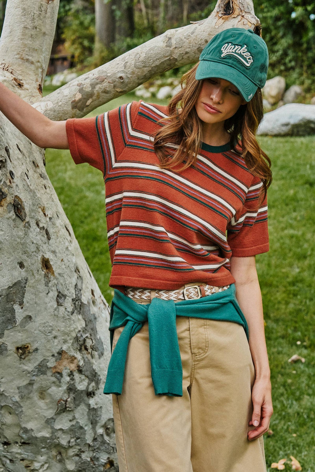 Urban Daizy - Striped Knit Ringer Tee With Crew Neck