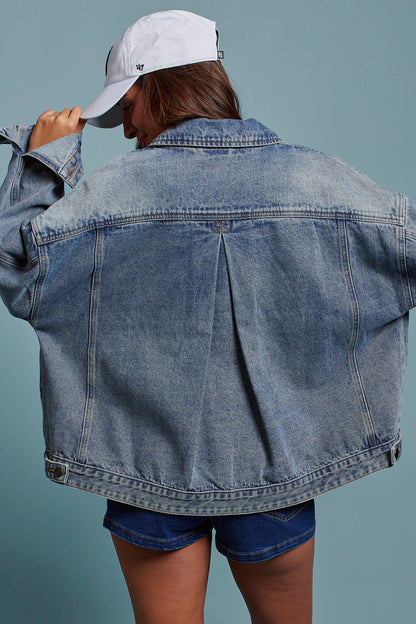 Urban Daizy - Oversized Button Up Pleated Back Western Jacket
