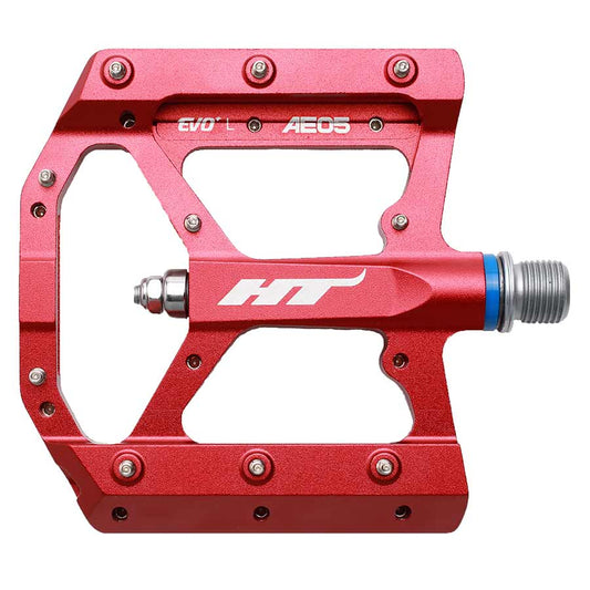 HT Components AE05 EVO+ Platform Pedals Body: Aluminum Spindle: Cr-Mo 9/16 Red Pair