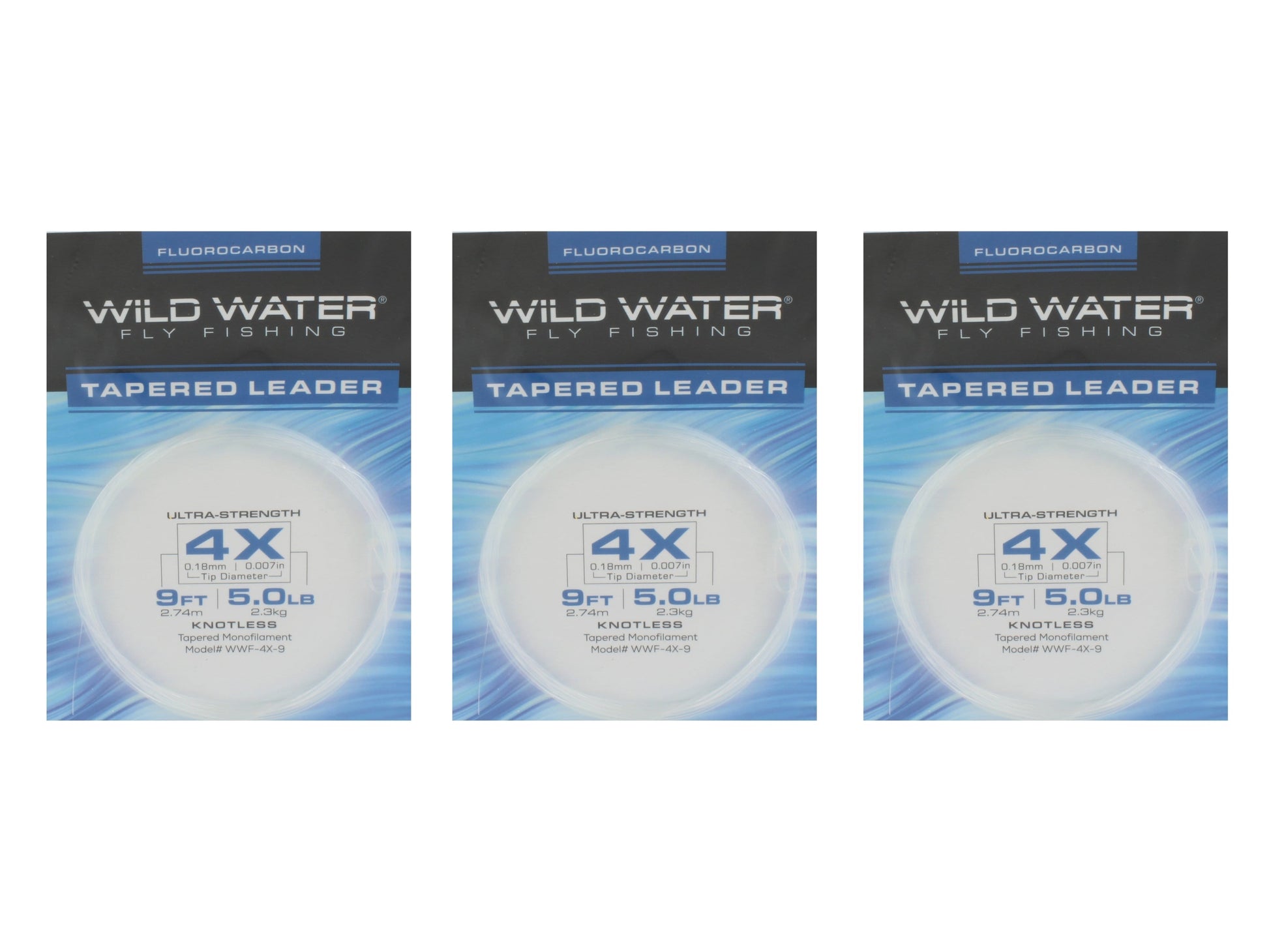Wild Water Fly Fishing Fluorocarbon Leader 4X, 9', 3 Pack-Goodwynn'sGoodwynn's