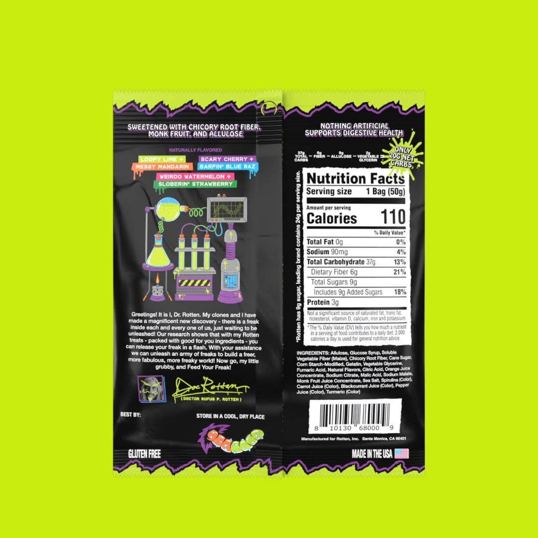 Rotten Candy - Sour Gummy Worms Candy: GF, Prebiotics, Low Sugar
