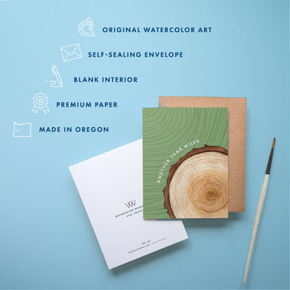 Watercolor Wednesday - Wiser Birthday Card | Growing Older Tree Ring Nature Design
