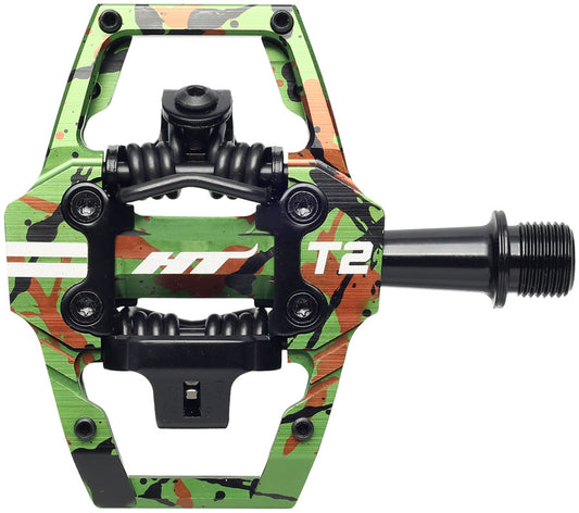HT Components T2 Pedals - Dual Sided Clipless Platform Aluminum 9/16" Green Camo-Goodwynn's