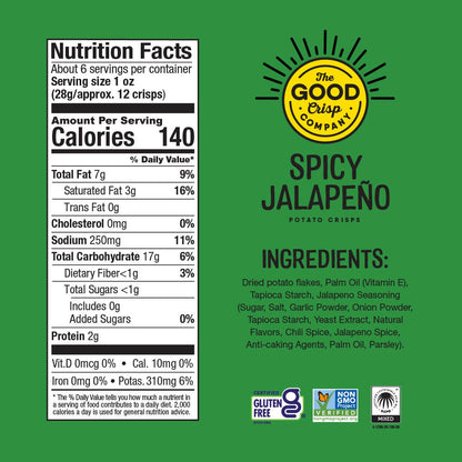 The Good Crisp Company - Spicy Jalapeño Gluten Free Chips - 5.6oz Cans (Case of 8)