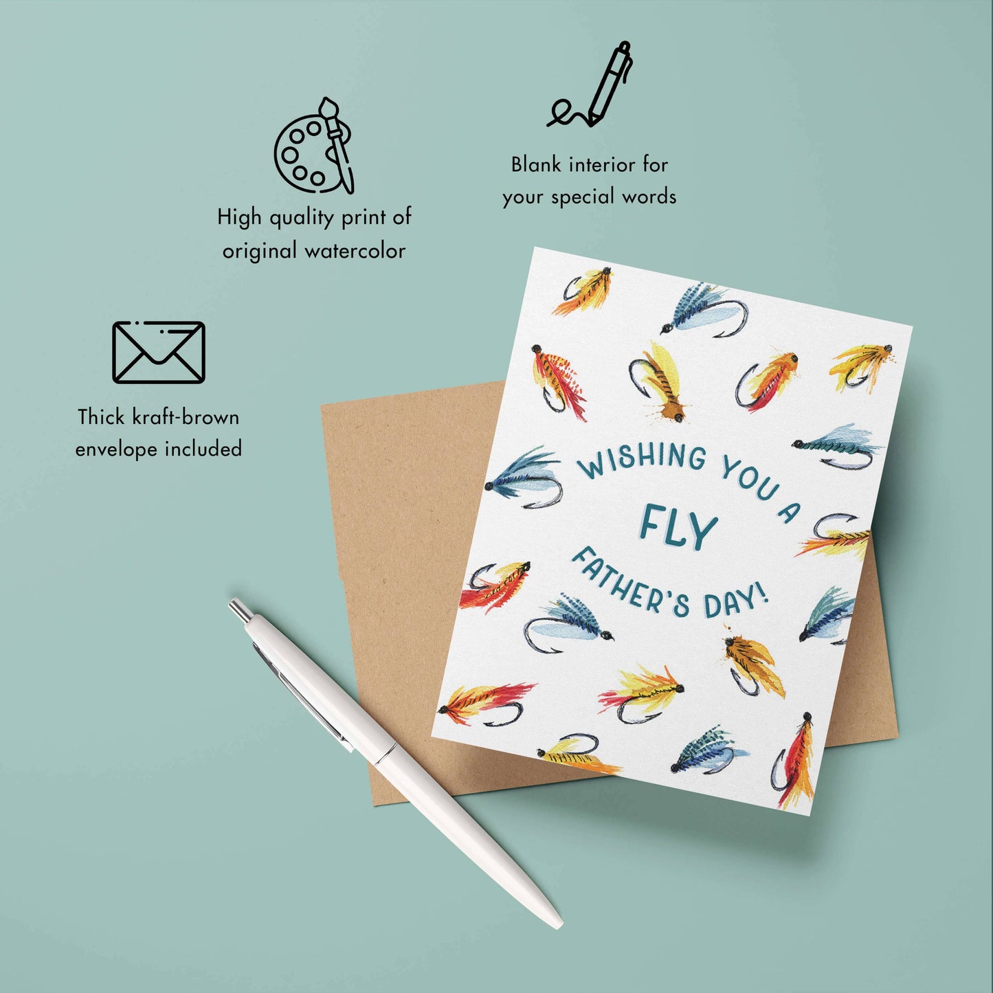 Watercolor Wednesday | Adventure Art & Stationery - Fly Fishing | Watercolor Father's Day Greeting Card
