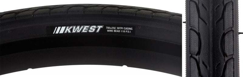 Kenda Kwest Tire 700x25C Wire Clincher 30TPI Black-Goodwynn'sGoodwynn's