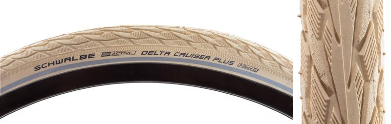 Schwalbe Delta Cruiser Plus Tire - 700 x 35 Clincher Wire Creme/Reflective Active Line PunctureGuard SBC-Goodwynn'sGoodwynn's