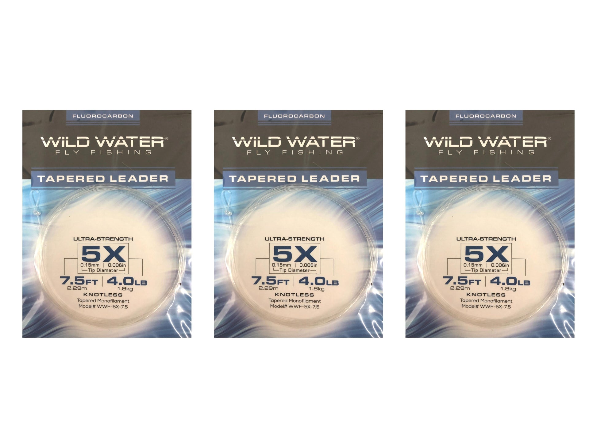 Wild Water Fly Fishing Fluorocarbon Leader 5X, 7.5', 3 Pack-Goodwynn'sGoodwynn's