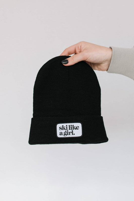 Ski Like a Girl - Ski Like a Girl Black Beanie with Patch-Goodwynn's