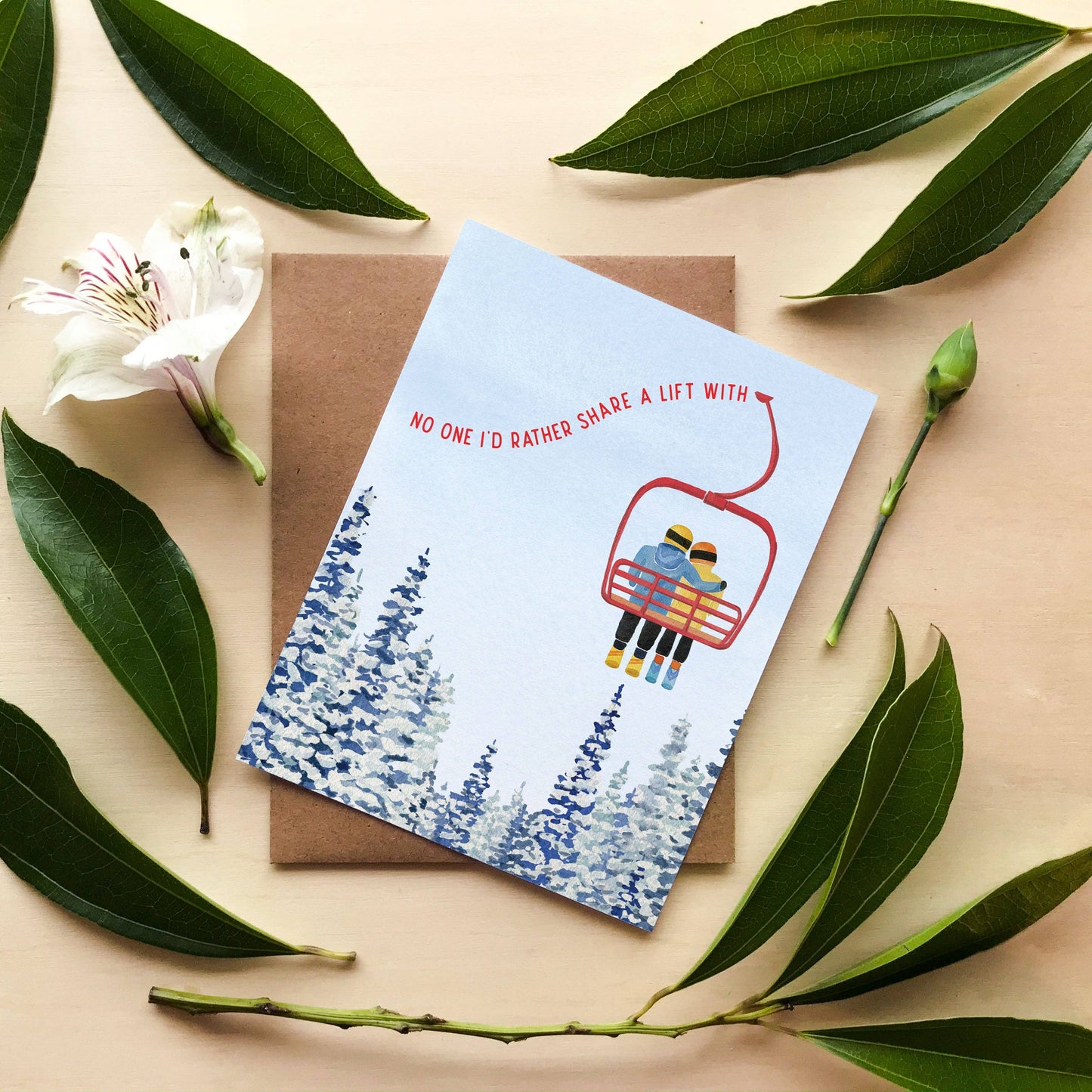 Watercolor Wednesday | Adventure Art & Stationery - Chairlift Love | Love, Valentine's Day Greeting Card