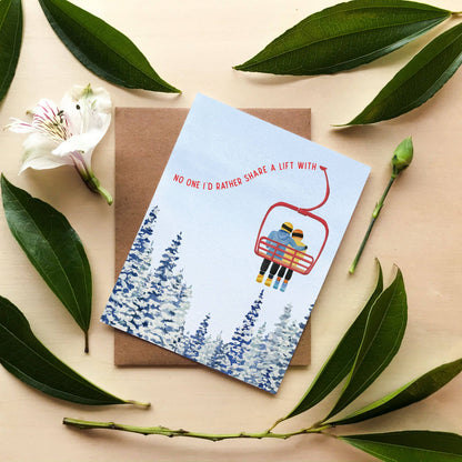 Watercolor Wednesday | Adventure Art & Stationery - Chairlift Love | Love, Valentine's Day Greeting Card