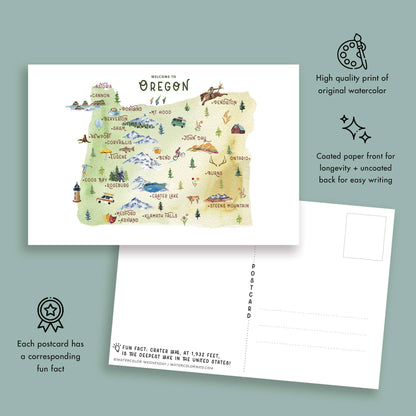 Watercolor Wednesday | Adventure Art & Stationery - Oregon Watercolor Illustrated Map | Travel Postcard
