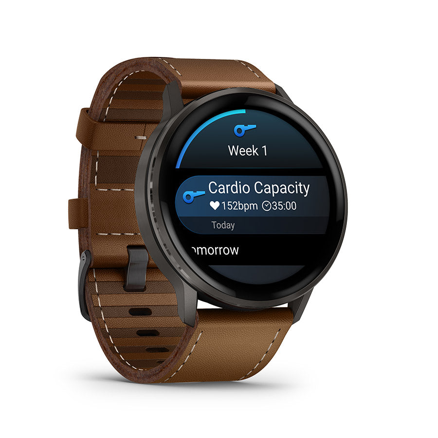 Garmin Venu 4 45mm Watch Watch Color: Slate Wristband: Brown - Leather-Goodwynn'sGoodwynn's