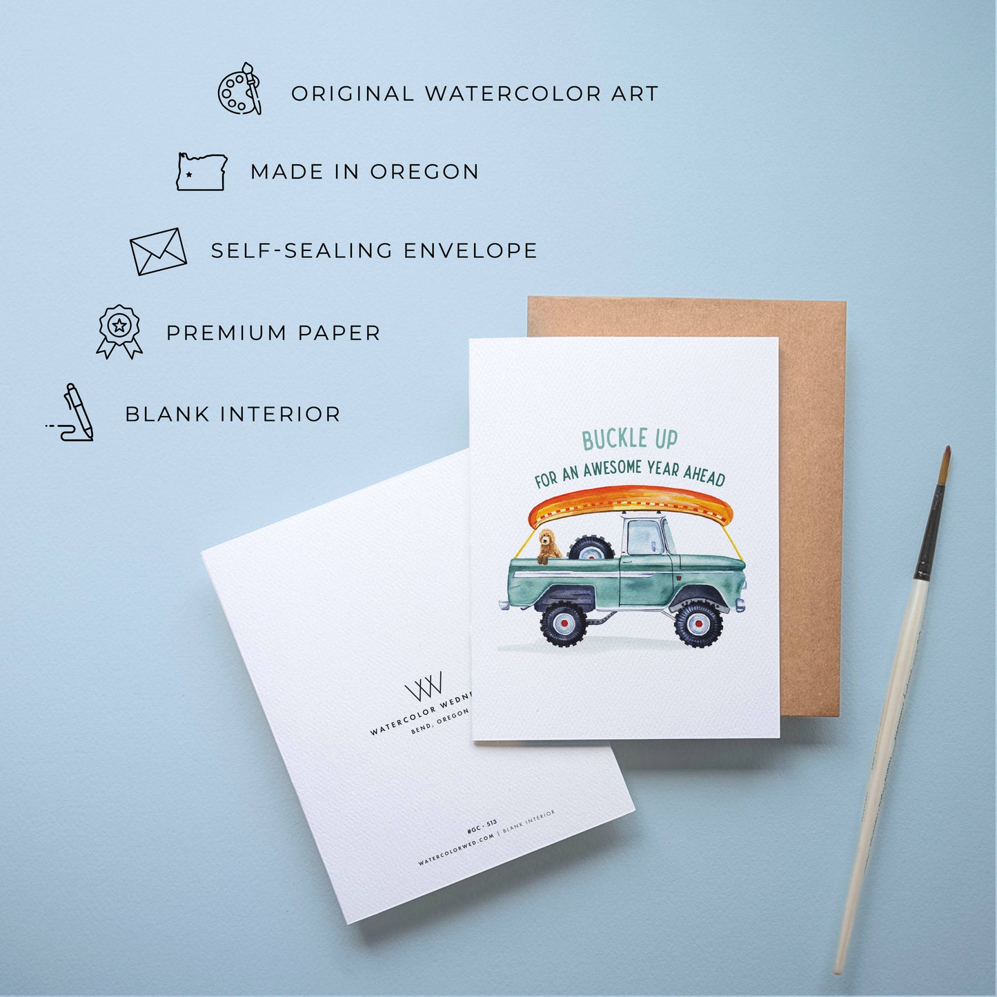 Watercolor Wednesday | Adventure Art & Stationery - Adventure Birthday Card for Kid | Truck and Dog Design