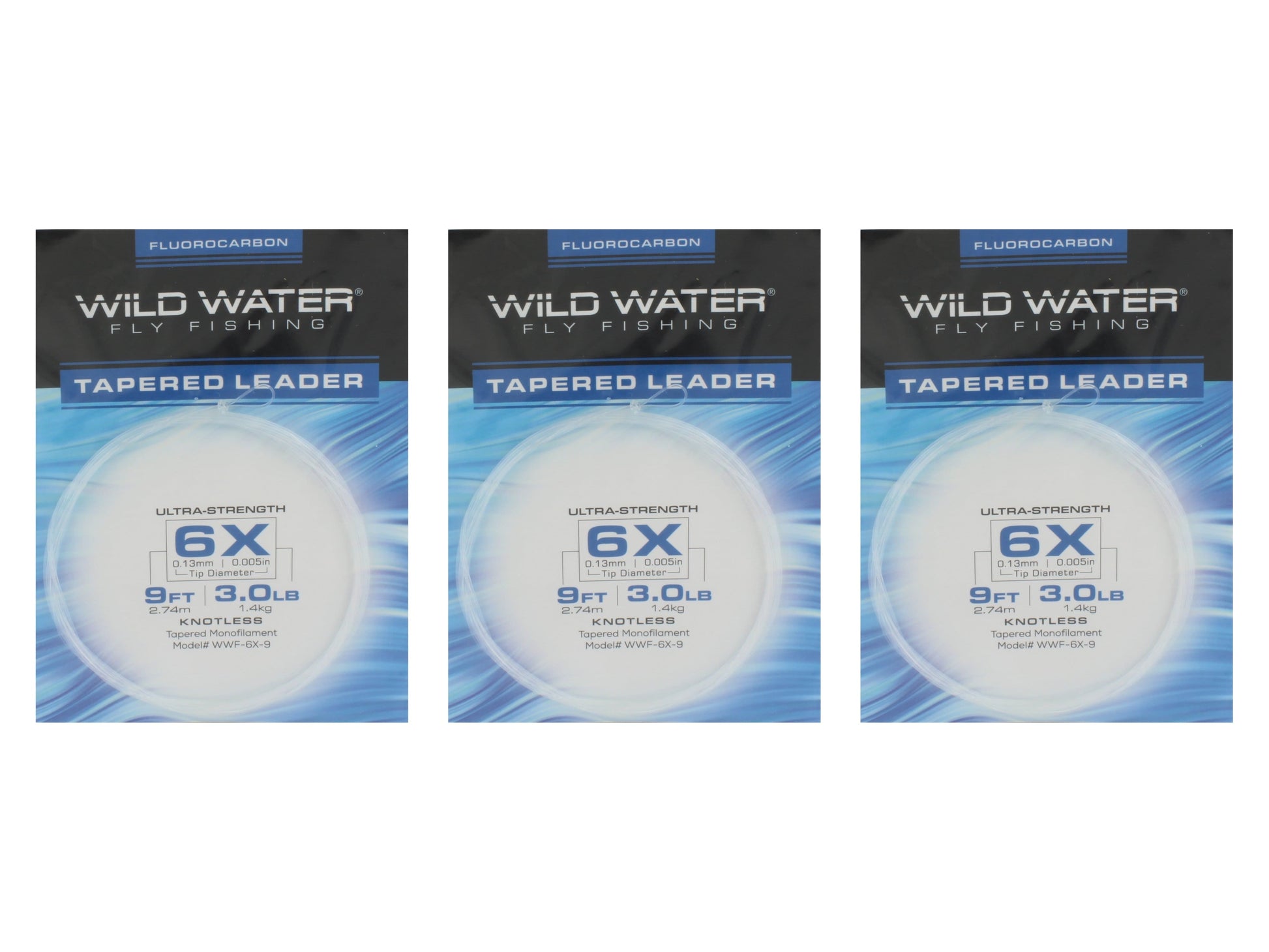 Wild Water Fly Fishing Fluorocarbon Leader 6X, 9', 3 Pack-Goodwynn'sGoodwynn's