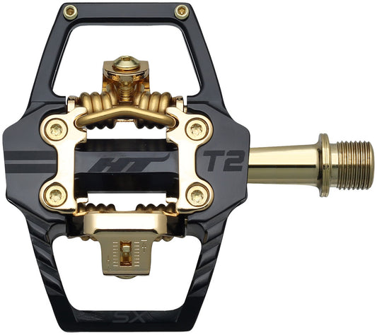 HT Components T2-SX Pedals - Dual Sided Clipless Platform Aluminum 9/16" BLK/Gold-Goodwynn's