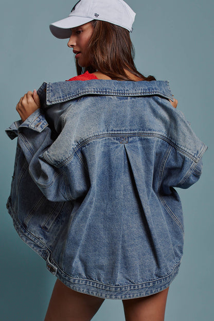 Urban Daizy - Oversized Button Up Pleated Back Western Jacket