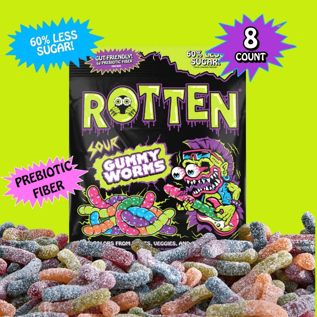 Rotten Candy - Sour Gummy Worms Candy: GF, Prebiotics, Low Sugar