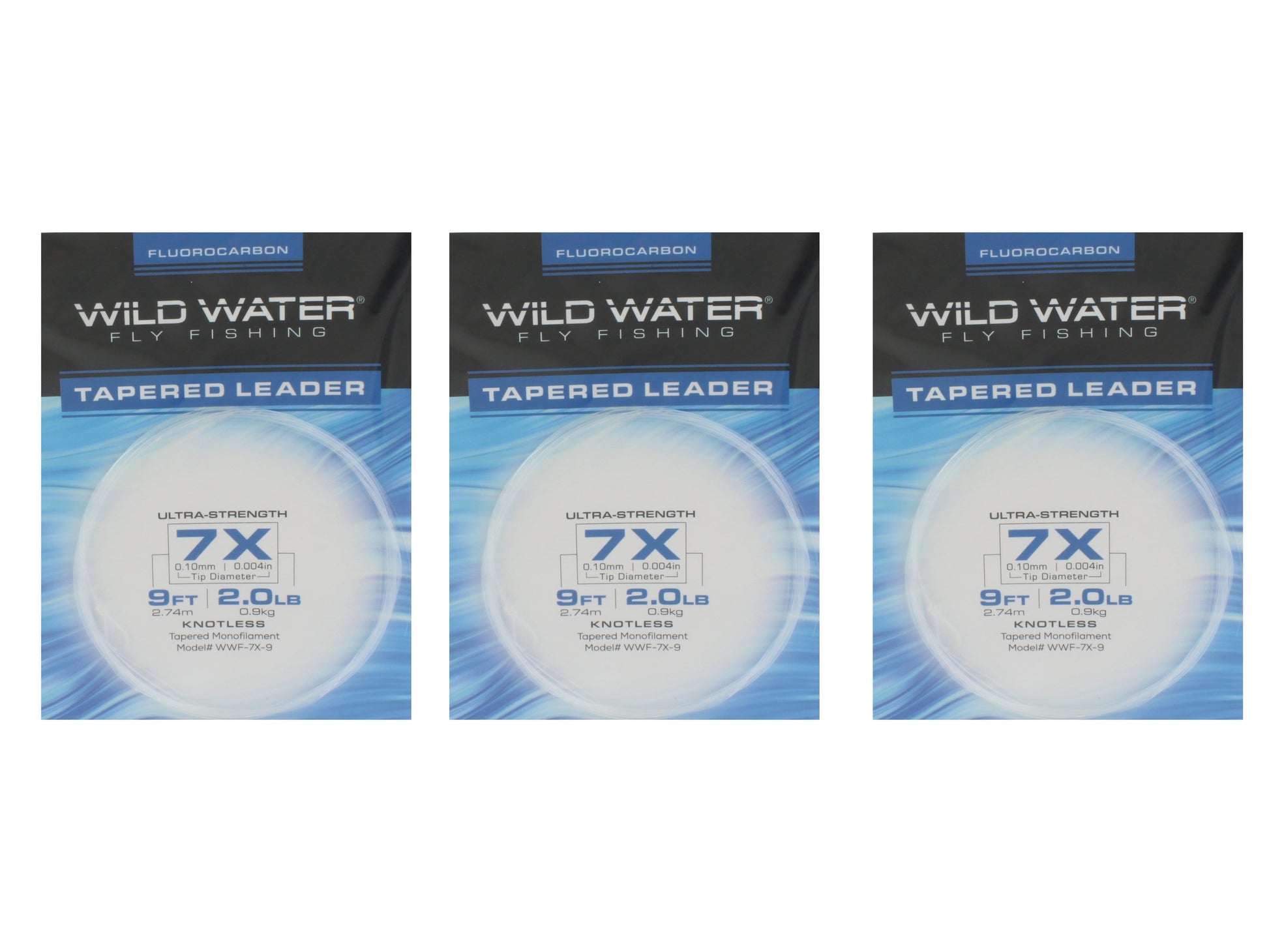 Wild Water Fly Fishing Fluorocarbon Leader 7X, 9', 3 Pack-Goodwynn'sGoodwynn's