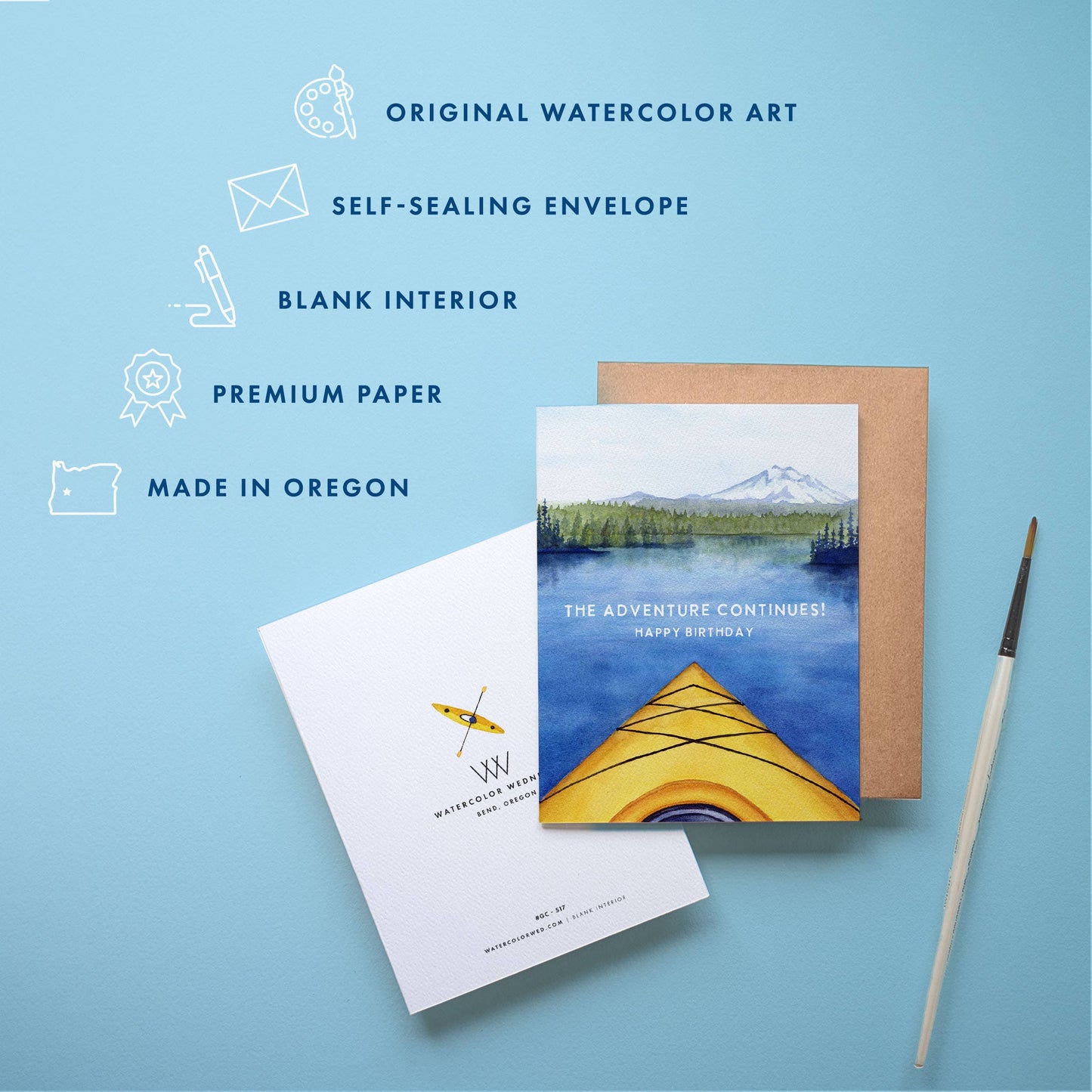 Watercolor Wednesday - Kayak Birthday Card | Mountain Lake Adventure Design