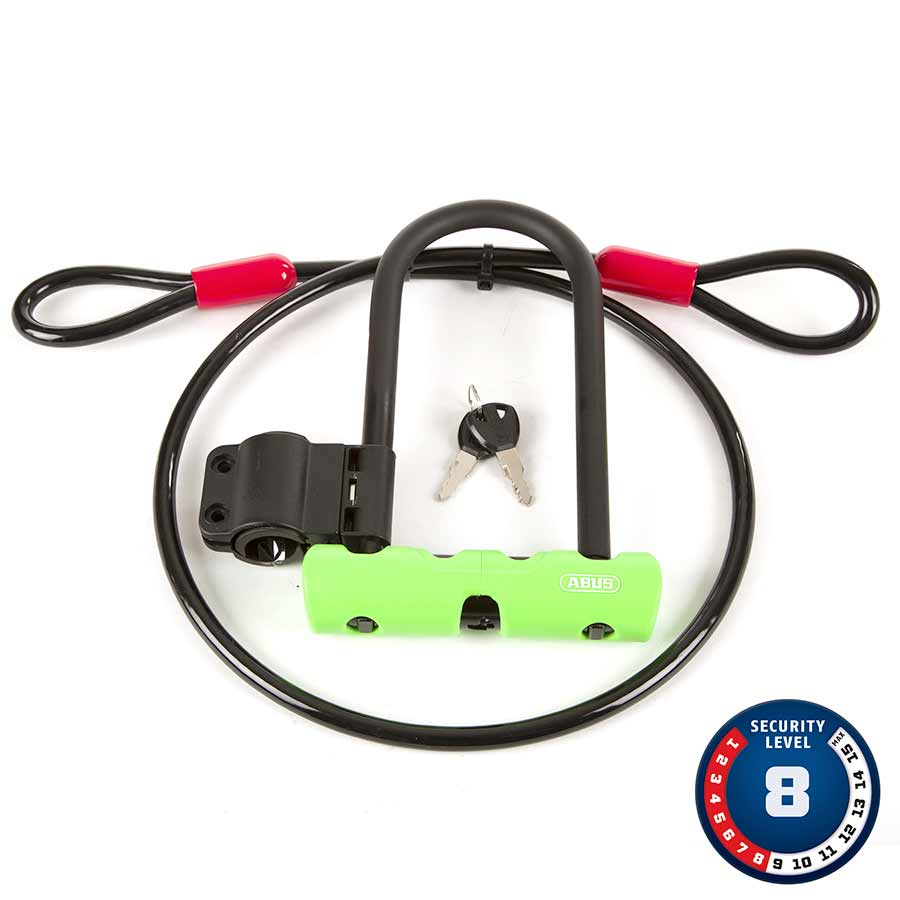 Abus Ultra Mini + Cobra Loop U-Lock Key 12mm 15.0cm x 18.0cm 5.9" x 7.1" SH34 Green; Cable 10mm 120cm 4-Goodwynn'sGoodwynn's