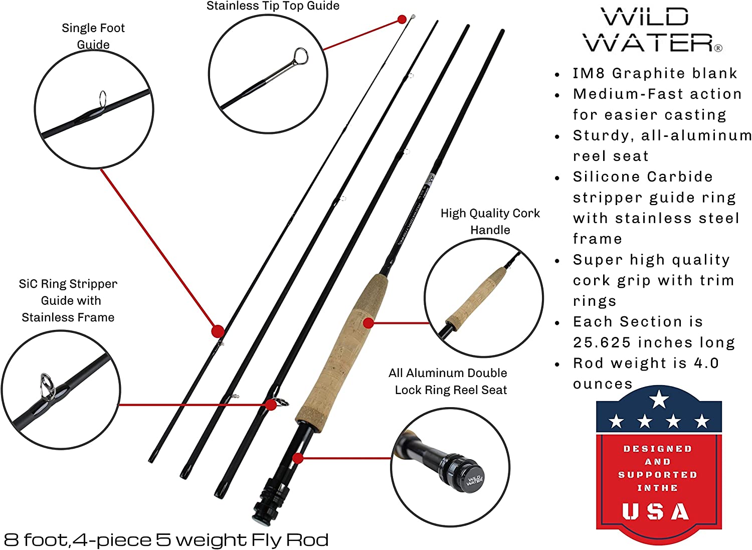 Wild Water Deluxe Fly Fishing Kit, 8 ft 5 wt 4 piece Rod-Goodwynn'sGoodwynn's