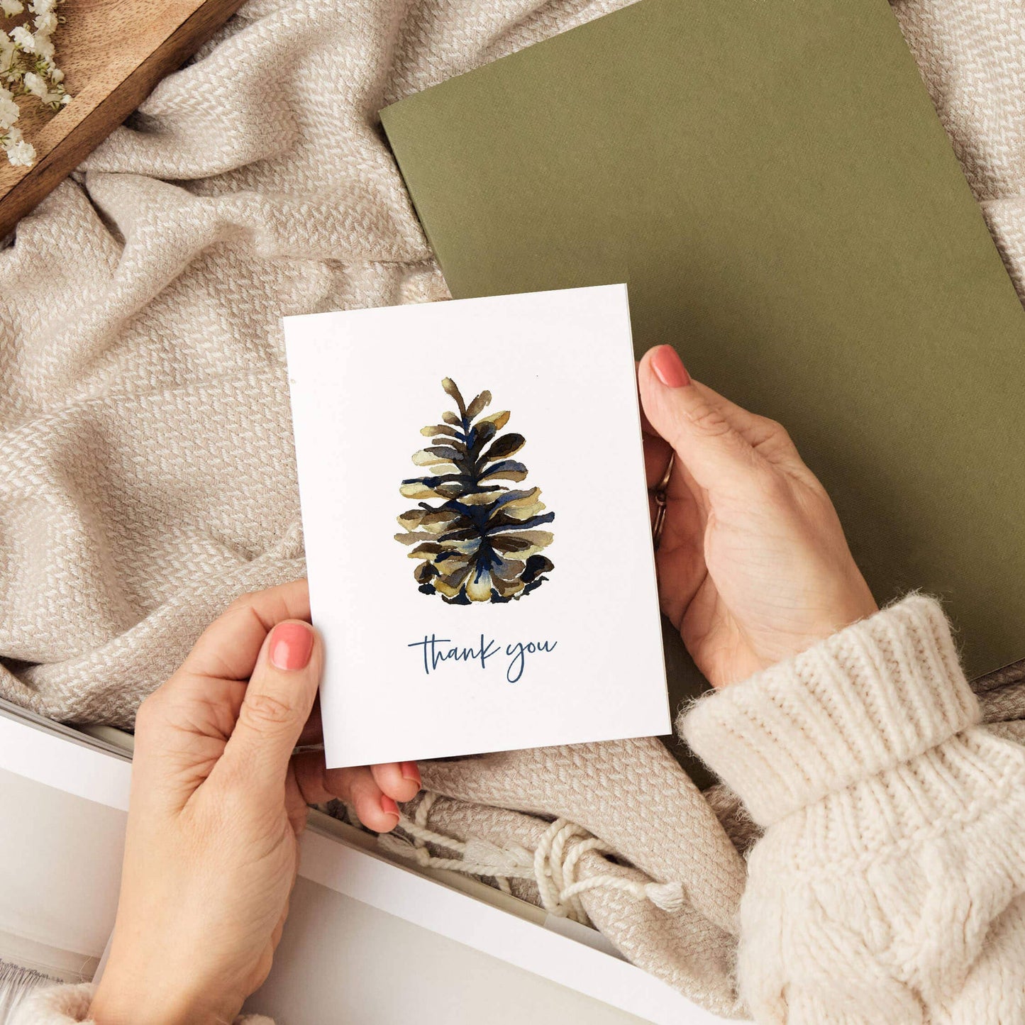 Watercolor Wednesday | Adventure Art & Stationery - Pinecone Thank You | Watercolor Greeting Card Note