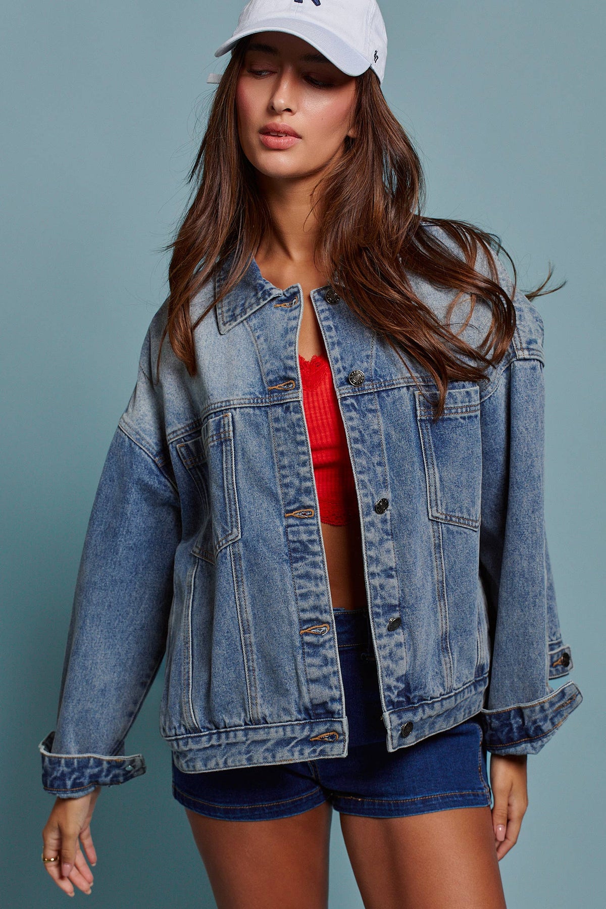 Urban Daizy - Oversized Button Up Pleated Back Western Jacket